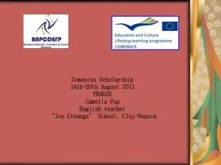 Comenius Scholarship 14th-20th August 2011 PRAGUE Camelia Pop English teacher