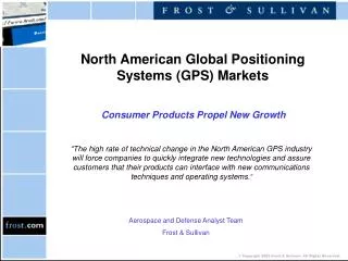 North American Global Positioning Systems (GPS) Markets Consumer Products Propel New Growth