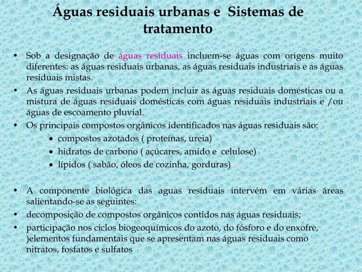 guas residuais urbanas e sistemas de tratamento