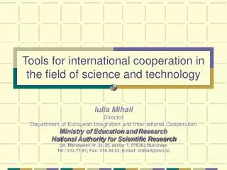 Tools for international cooperation i n the field of science and technology