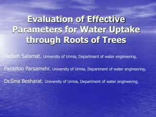 Evaluation of Effective Parameters for Water Uptake through Roots of Trees
