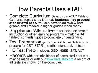 How Parents Uses eTAP