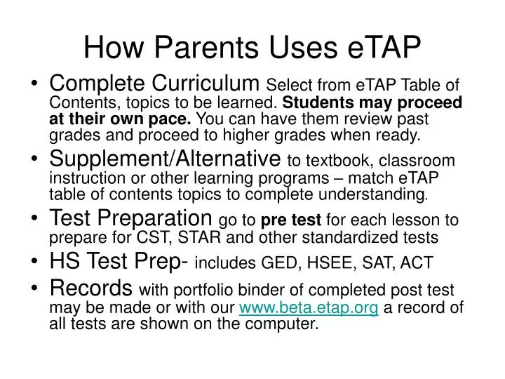 how parents uses etap