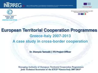 European Territorial Cooperation Programmes Greece-Italy 2007-2013