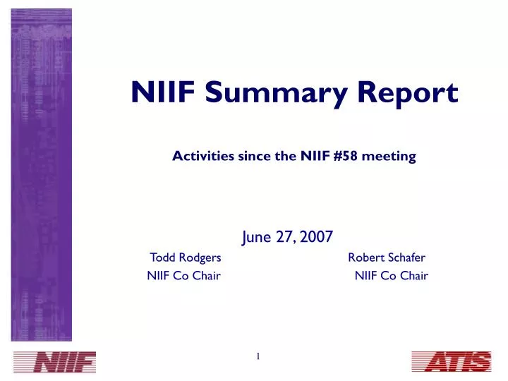 niif summary report activities since the niif 58 meeting