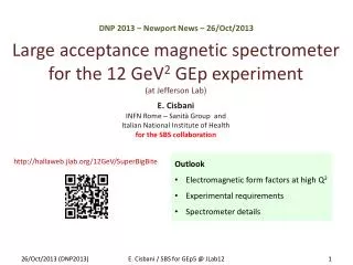 Large acceptance magnetic spectrometer for the 12 GeV 2 GEp experiment (at Jefferson Lab)