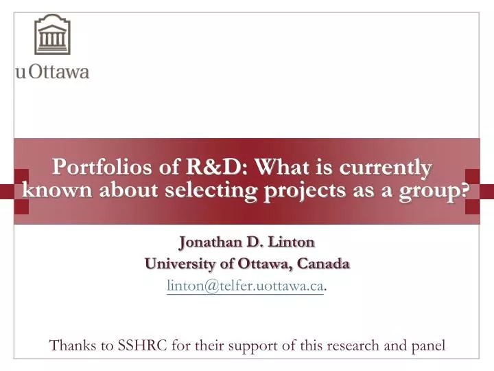 portfolios of r d what is currently known about selecting projects as a group