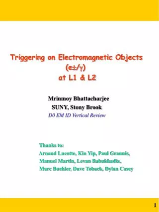 Triggering on Electromagnetic Objects 				(e ? / ?) at L1 &amp; L2 Mrinmoy Bhattacharjee