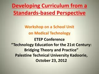 Developing Curriculum from a Standards-based Perspective