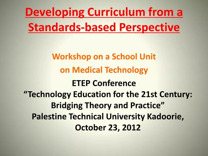 developing curriculum from a standards based perspective