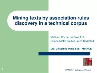 Mining texts by association rules discovery in a technical corpus