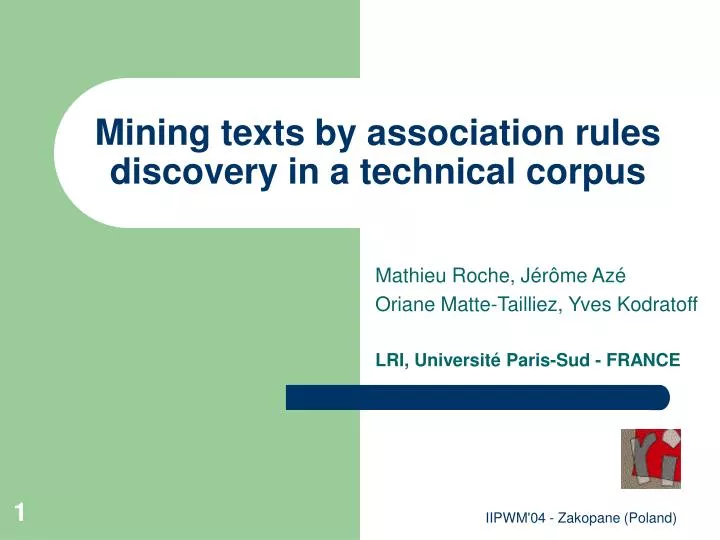mining texts by association rules discovery in a technical corpus
