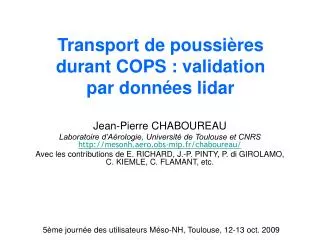 transport de poussi res durant cops validation par donn es lidar