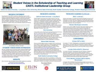 Student Voices in the Scholarship of Teaching and Learning CASTL Institutional Leadership Group