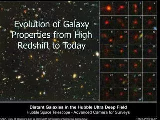 Evolution of Galaxy Properties from High Redshift to Today