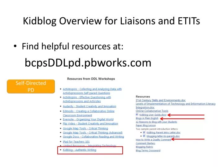 kidblog overview for liaisons and etits