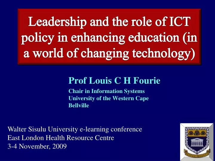 prof louis c h fourie chair in information systems university of the western cape bellville