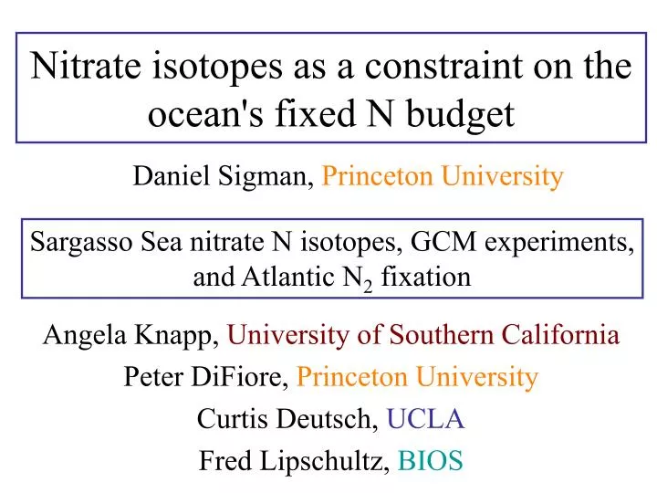 nitrate isotopes as a constraint on the ocean s fixed n budget