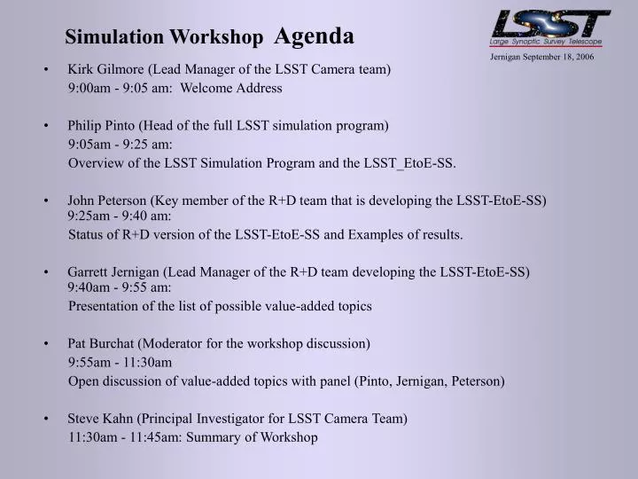 simulation workshop agenda