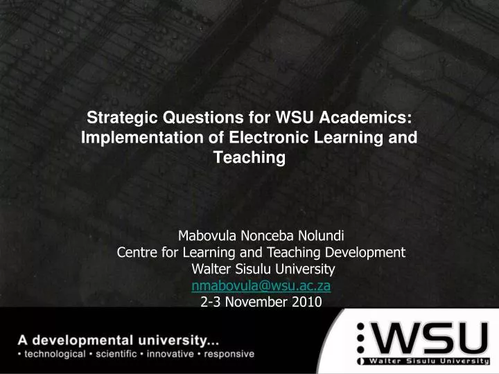 strategic questions for wsu academics implementation of electronic learning and teaching