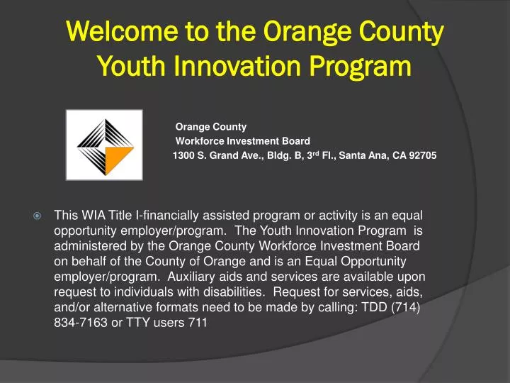 welcome to the orange county youth innovation program
