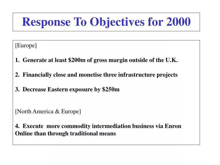 response to objectives for 2000
