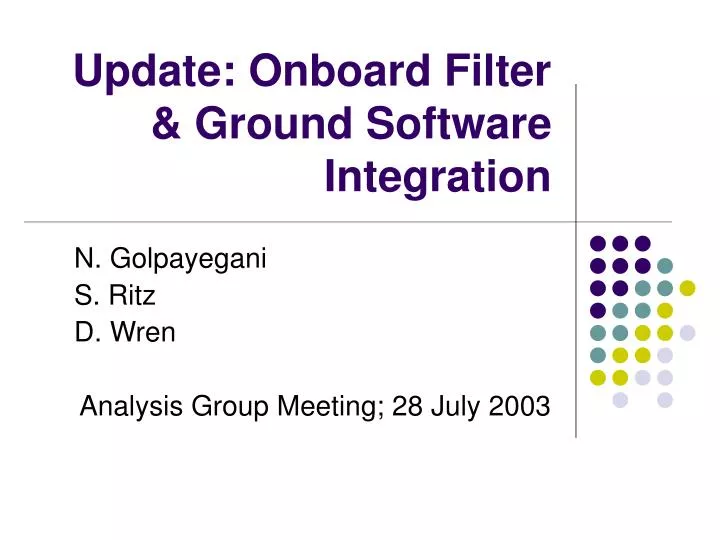 update onboard filter ground software integration