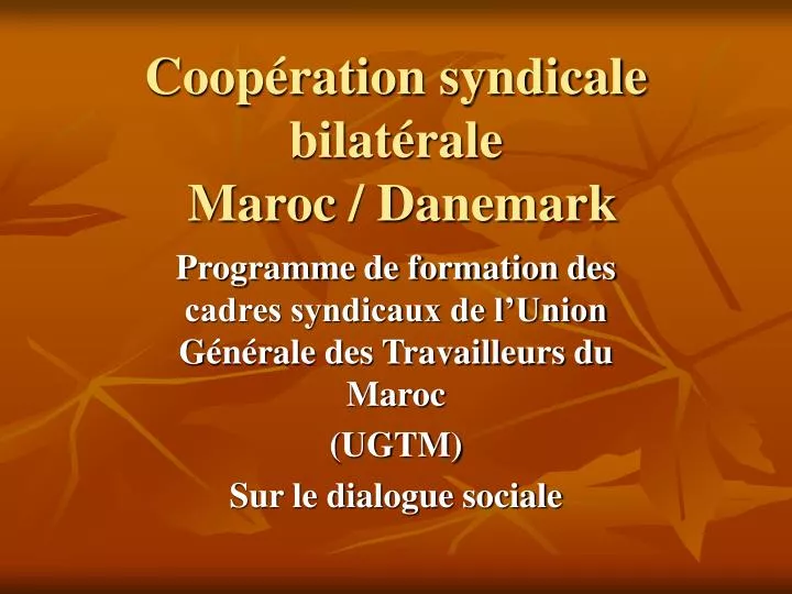 coop ration syndicale bilat rale maroc danemark