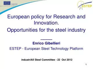 European policy for Research and Innovation. Opportunities for the steel industry ____