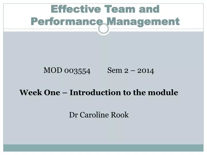 effective team and performance management