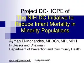 Project DC-HOPE of The NIH-DC Initiative to Reduce Infant Mortality in Minority Populations