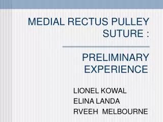 MEDIAL RECTUS PULLEY SUTURE : PRELIMINARY EXPERIENCE