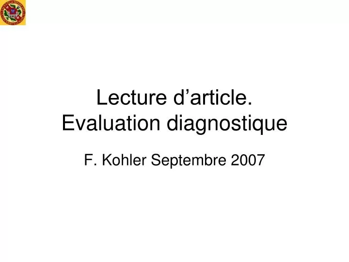 lecture d article evaluation diagnostique