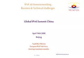 IPv6 &amp; Homenetworking Business &amp; Technical challenges