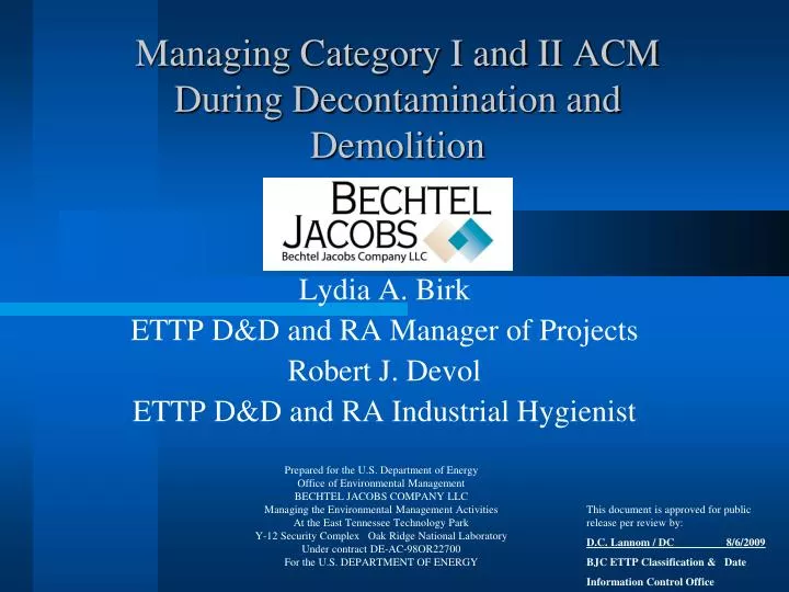 managing category i and ii acm during decontamination and demolition
