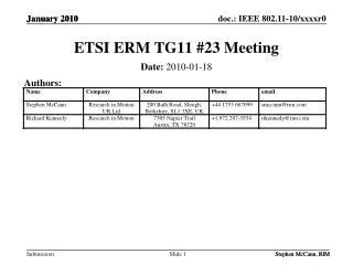 ETSI ERM TG11 #23 Meeting