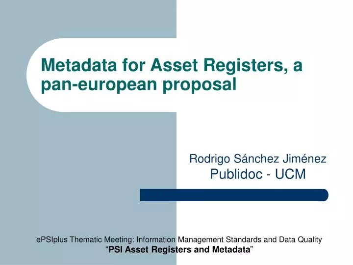 metadata for asset registers a pan european proposal