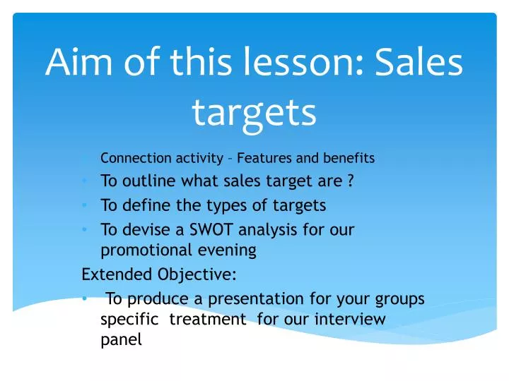 aim of this lesson sales targets