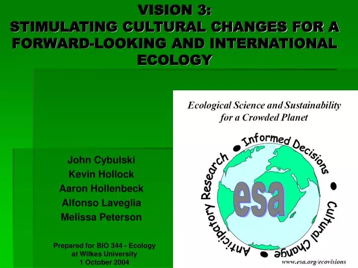 vision 3 stimulating cultural changes for a forward looking and international ecology