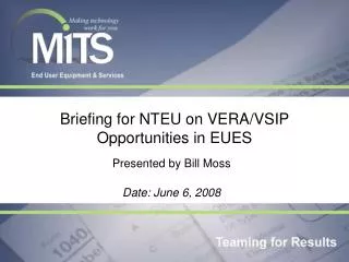 Briefing for NTEU on VERA/VSIP Opportunities in EUES