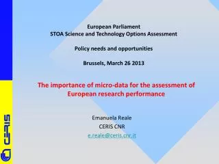 The importance of micro-data for the assessment of European research performance
