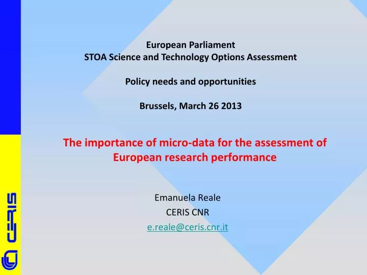the importance of micro data for the assessment of european research performance