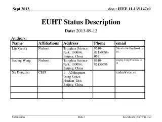 EUHT Status Description