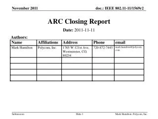 ARC Closing Report