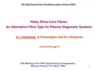Holey Silica-Core Fibres: An Alternative Fibre Type for Plasma Diagnostic Systems