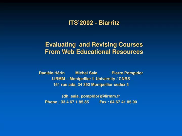 its 2002 biarritz evaluating and revising courses from web educational resources