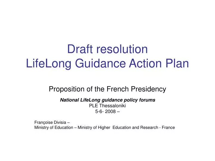 draft resolution lifelong guidance action plan proposition of the french presidency