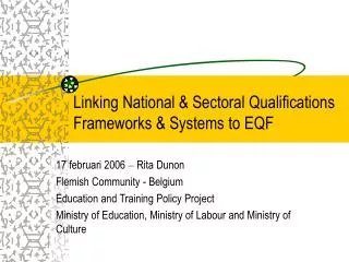 Linking National &amp; Sectoral Qualifications Frameworks &amp; Systems to EQF