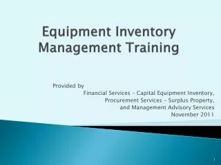 Equipment Inventory Management Training