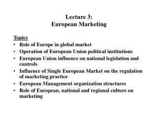 Lecture 3: European Marketing